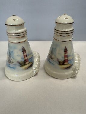 Giftco Lighthouse Cove Ceramic Salt Pepper Shakers Nautical Lighthouse Sailboat